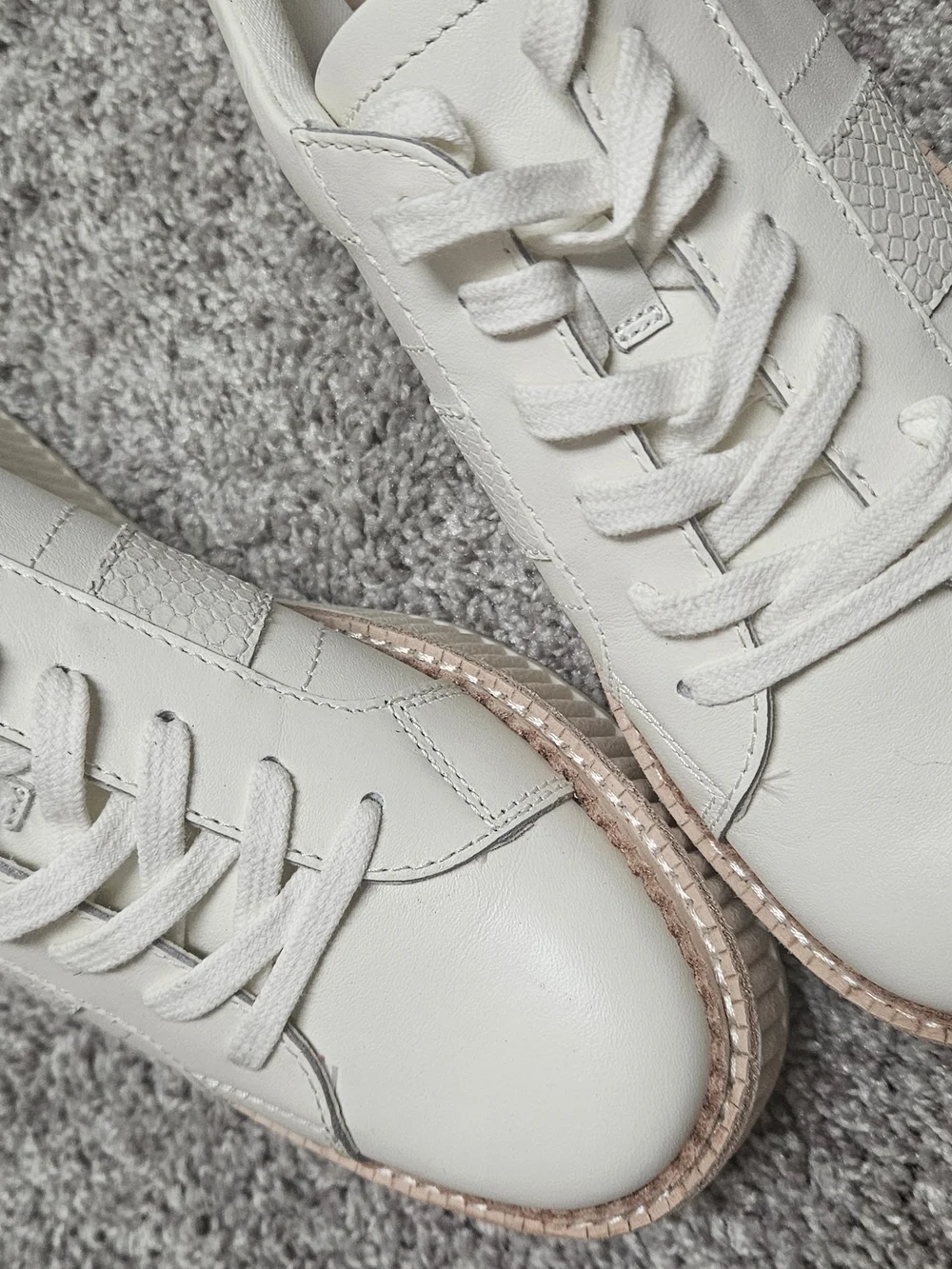 Leather Dolce Vita Cream Platform Sneakers with Textured Side Panel